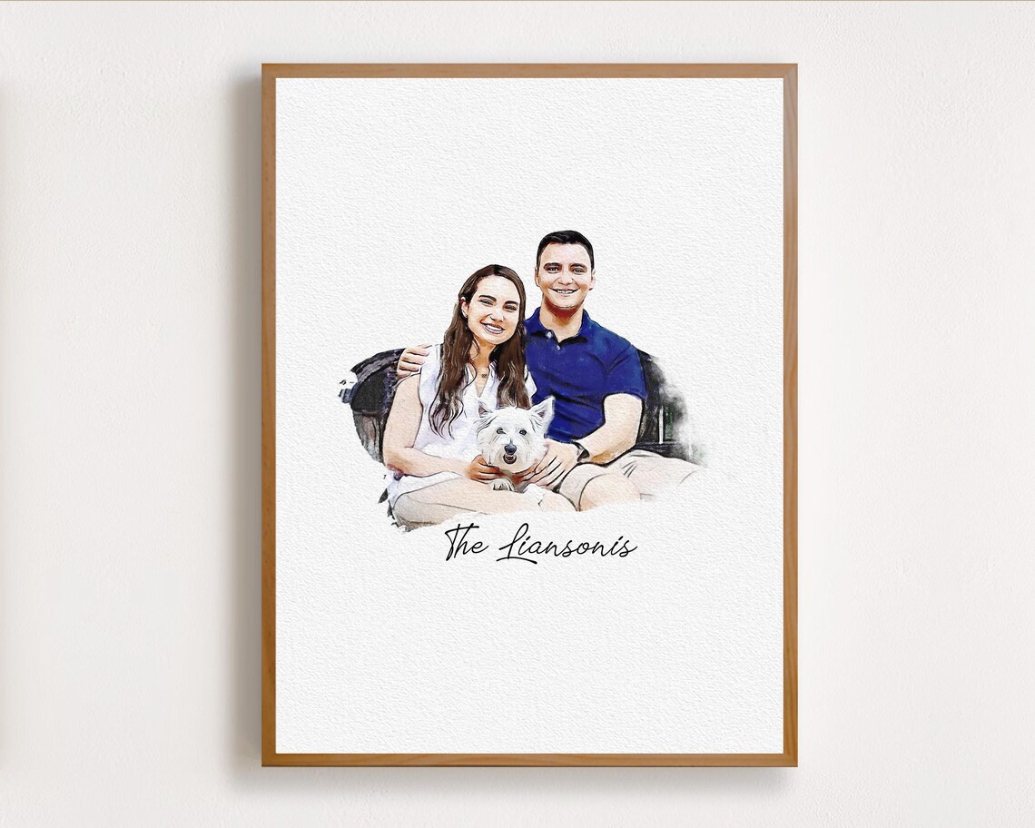 Bride and Bridesmaid Bouquet Wedding Watercolor Portrait Poster - Image 4