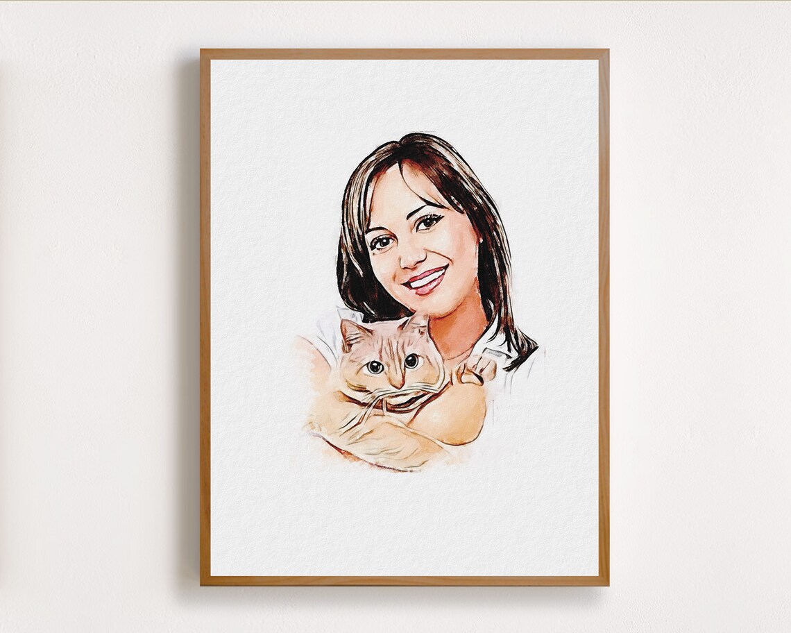 Bethany and Molly Dog and Cat Watercolor Pet Portrait Poster - Image 6