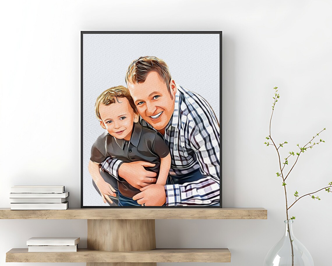 Father and Daughter Laughing Selfie Cartoon Pop Art Portrait Poster - Image 5