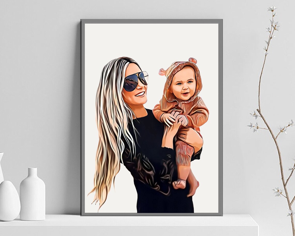 Young Mother and Baby Embrace Cartoon Pop Art Motherhood Poster - Image 8