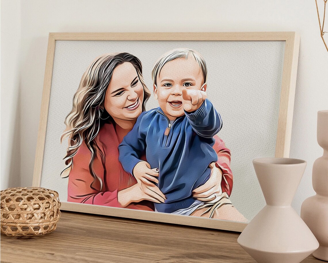 Loving Mother and Son Hug Cheerful Cartoon Pop Art Family Poster - Image 7