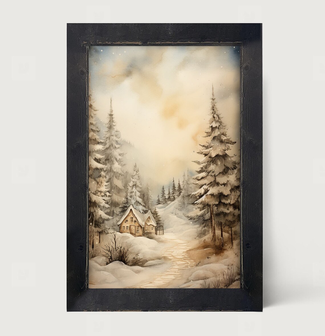 Winter Cottage Snowy Country Scene Wall Art Print - Image 4