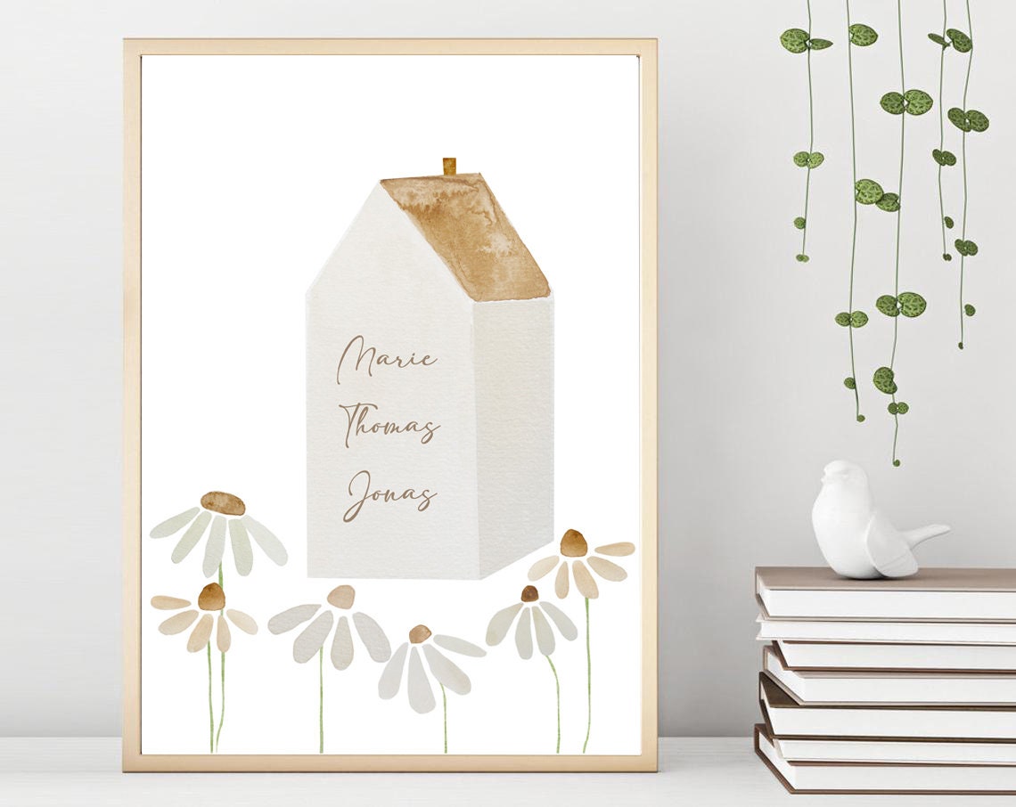 Personalized Family House Names Watercolor Daisies Home Art Poster - Image 2