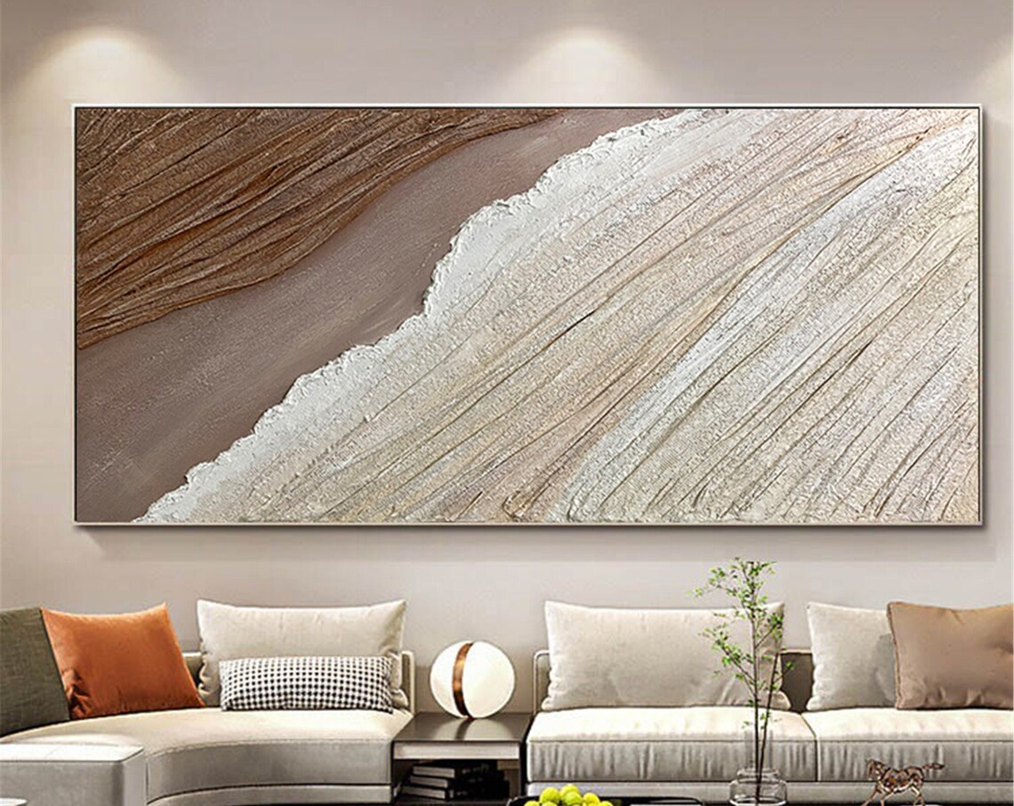 Abstract Beach Sand Waves 3D Textured Painting Brown Cream Wall Art