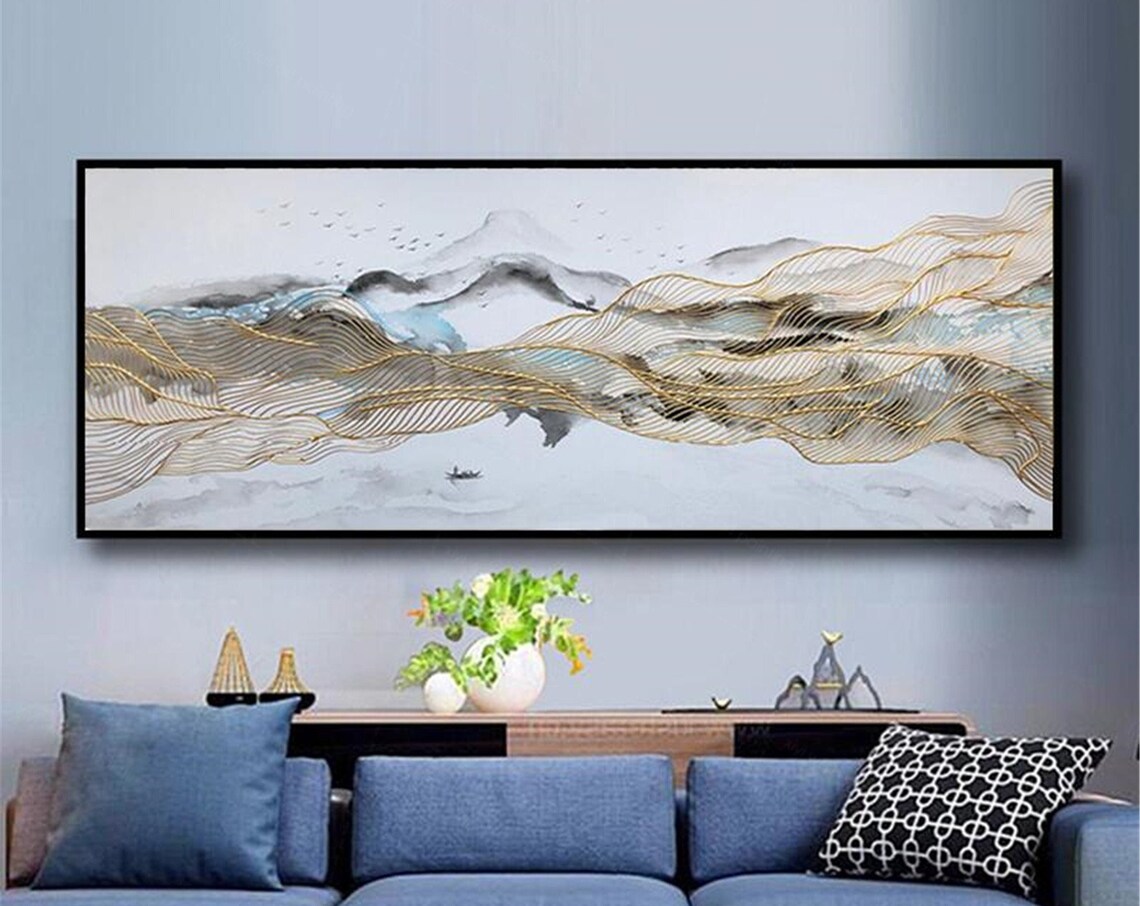 Gold Lines Abstract Mountains, Wabi Sabi Wall Art Print - Image 4