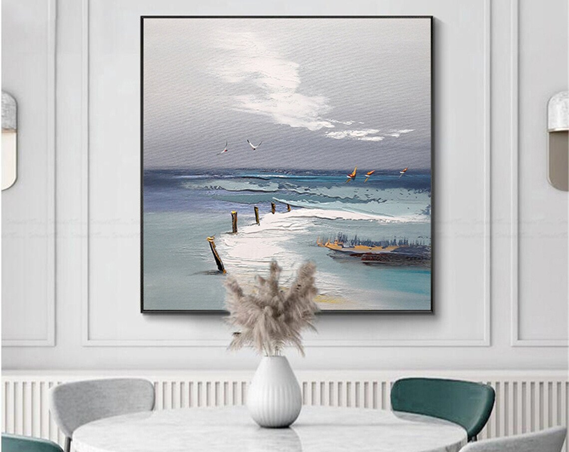 Abstract Blue Gray Acrylic Seascape Wall Art Print - Image 4