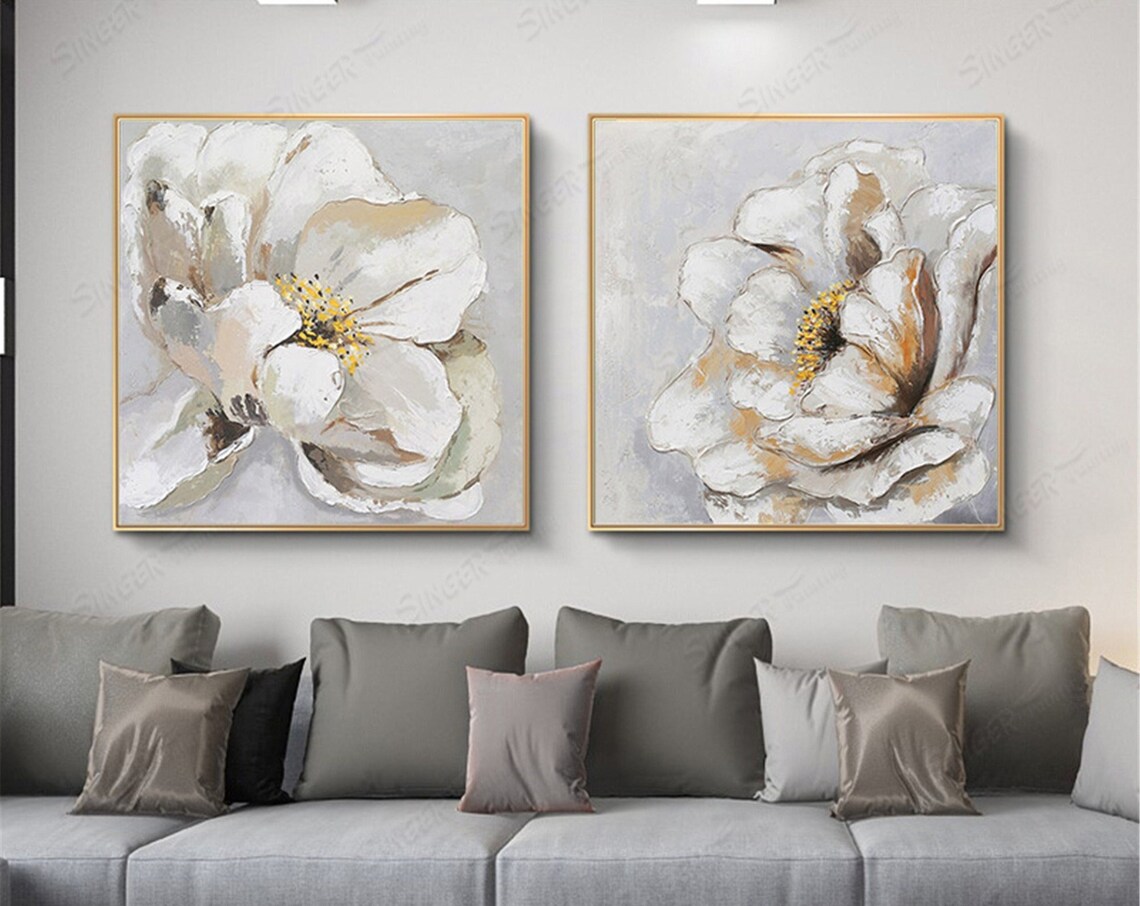 Abstract 3D Texture Flower Painting, Wabi Sabi Decor - Image 2