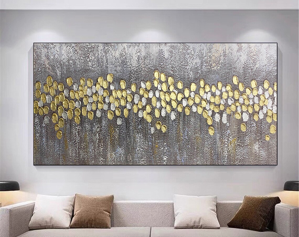 Gold and Silver Abstract Art Print, Living Room Decor - Image 3