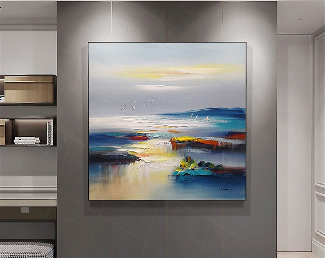 Navy Blue Abstract Seascape Abstract Wall Art Print - Image 4