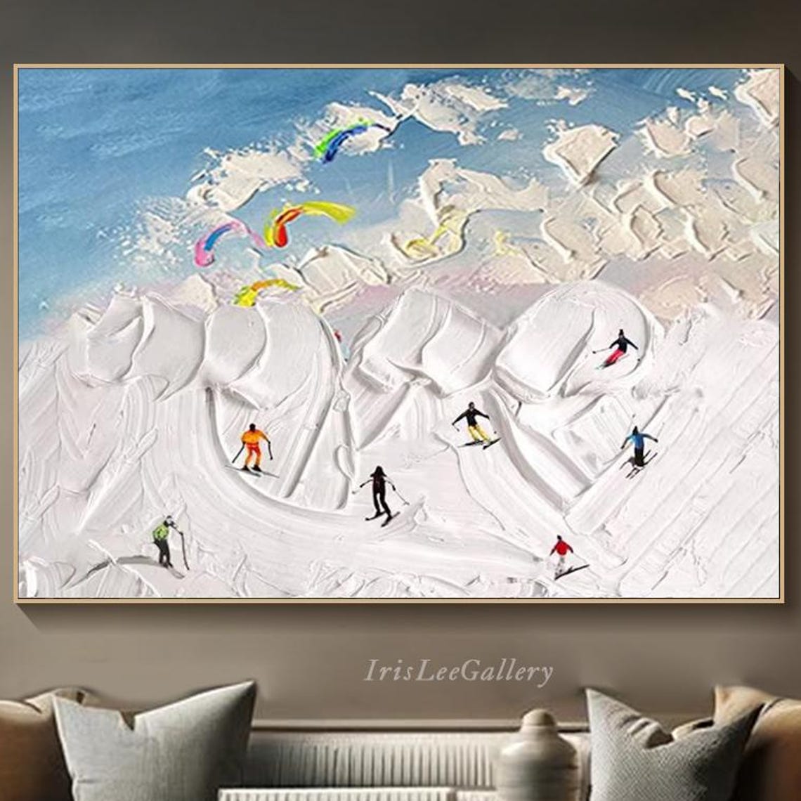3d Texture Wall Art Original Ski Sport Oil Painting On Personalized Gift Skier On Snowy Mountain Art White Snow Skiing Art Home Decor