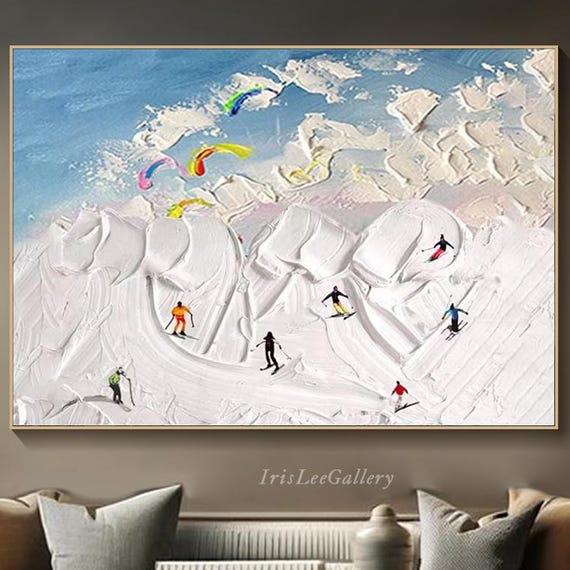 3d Texture Wall Art Original Ski Sport Oil Painting On Personalized Gift Skier On Snowy Mountain Art White Snow Skiing Art Home Decor