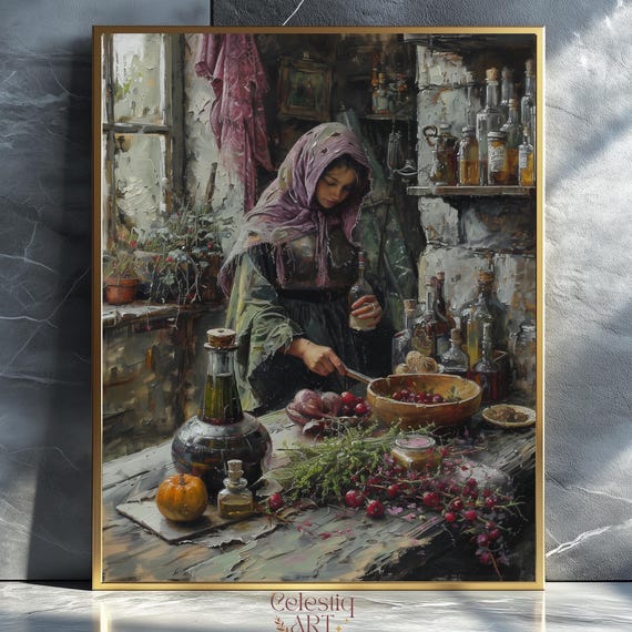 Dark Botanical Apothecary Art Print Moody Gothic Kitchen Decor