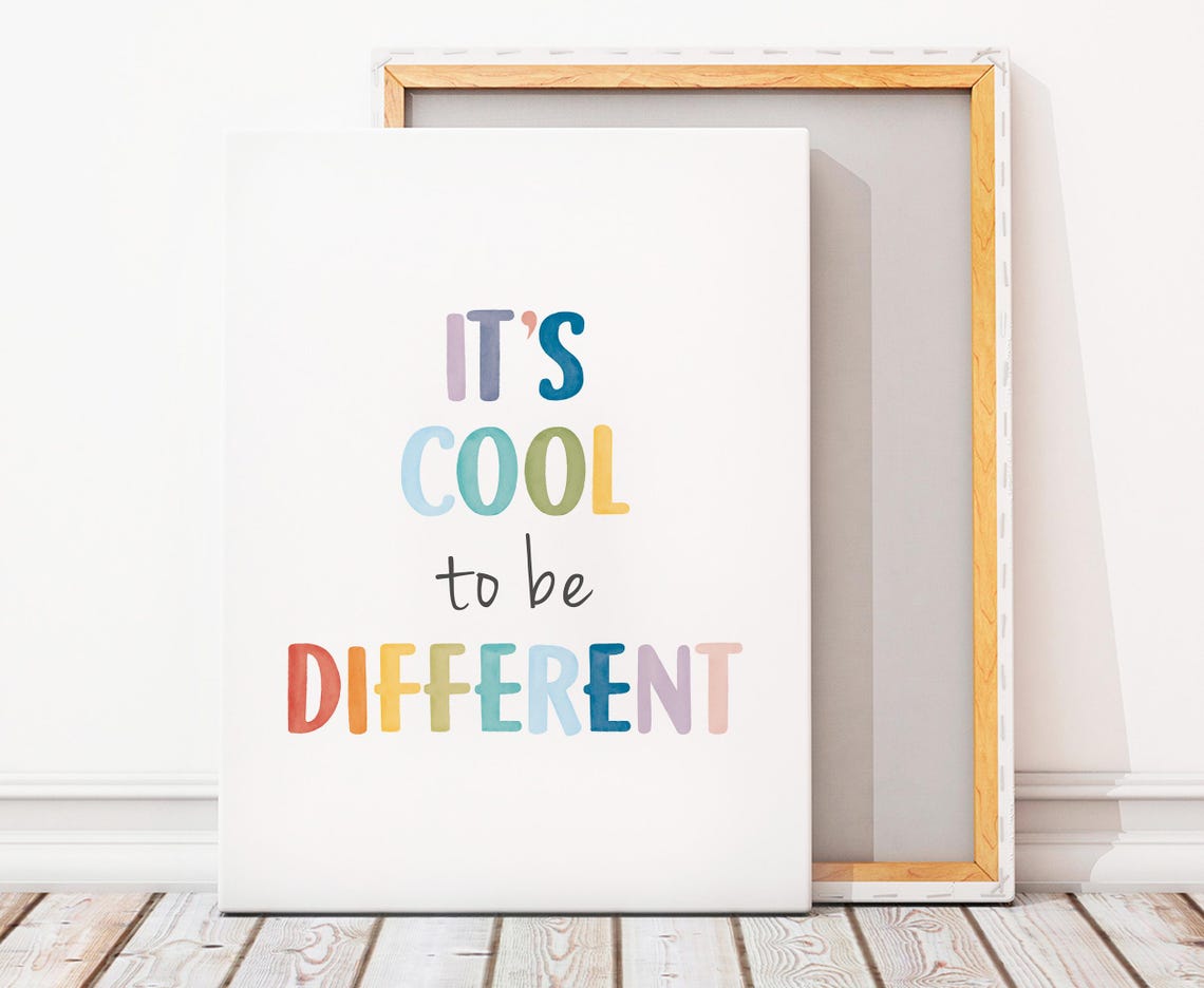 It Is Cool To Be Different Rainbow Watercolor Quote Kids Poster - Image 2