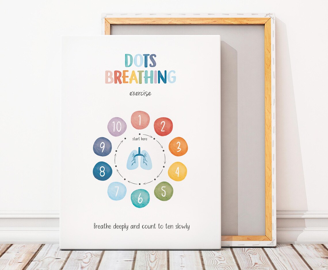 Dots Breathing Exercise Lungs Count To Ten Watercolor Calm Poster - Image 3