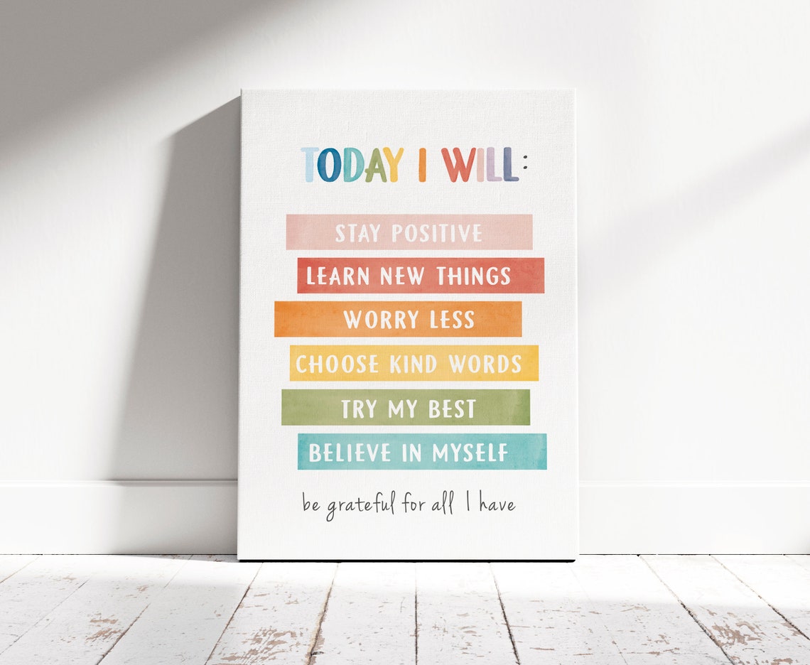 Today I Will Daily Affirmations Kids Rainbow Pastel Classroom Poster - Image 4
