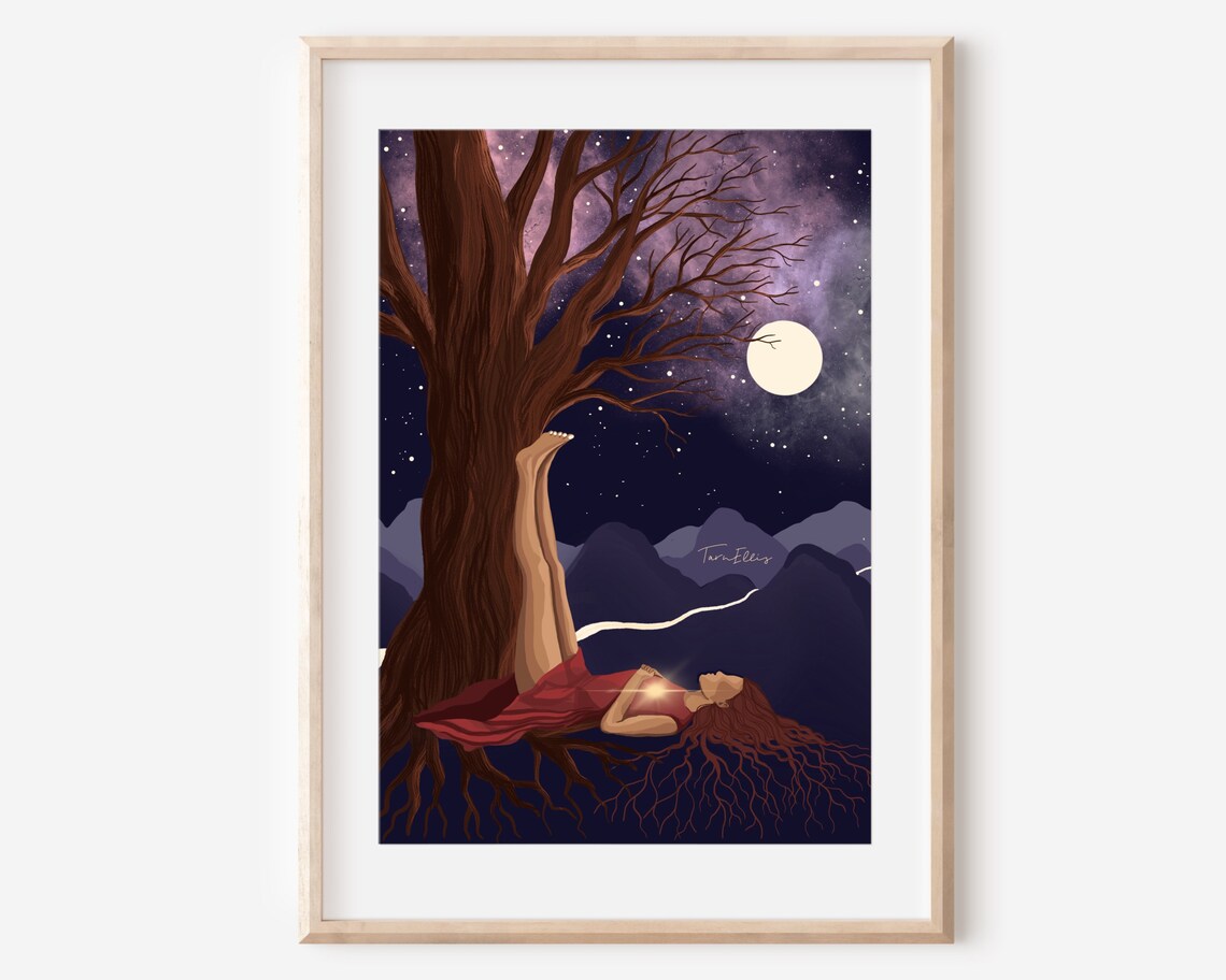 Earth And Sky Yoga Print, Spiritual Wall Decor