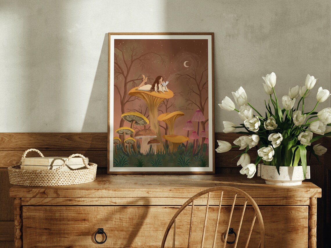 Earth Song Mushroom Poster, Whimsical Boho Folk Art - Image 3
