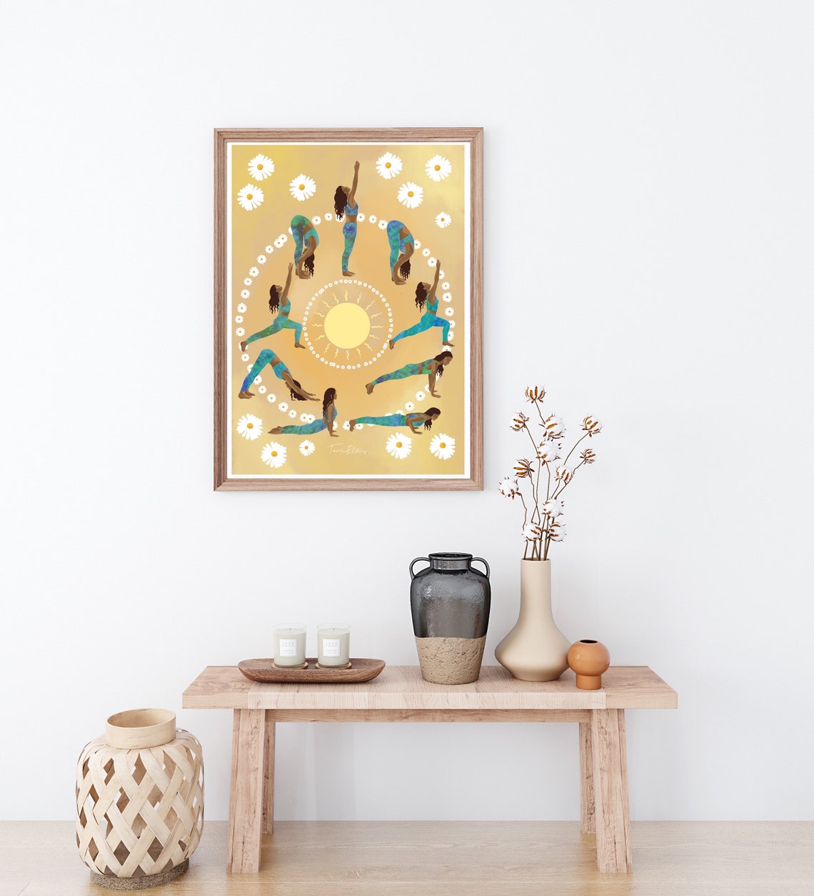 Sun Salutation Yoga Sequence Golden Daisies Spiritual Poster - Image 2