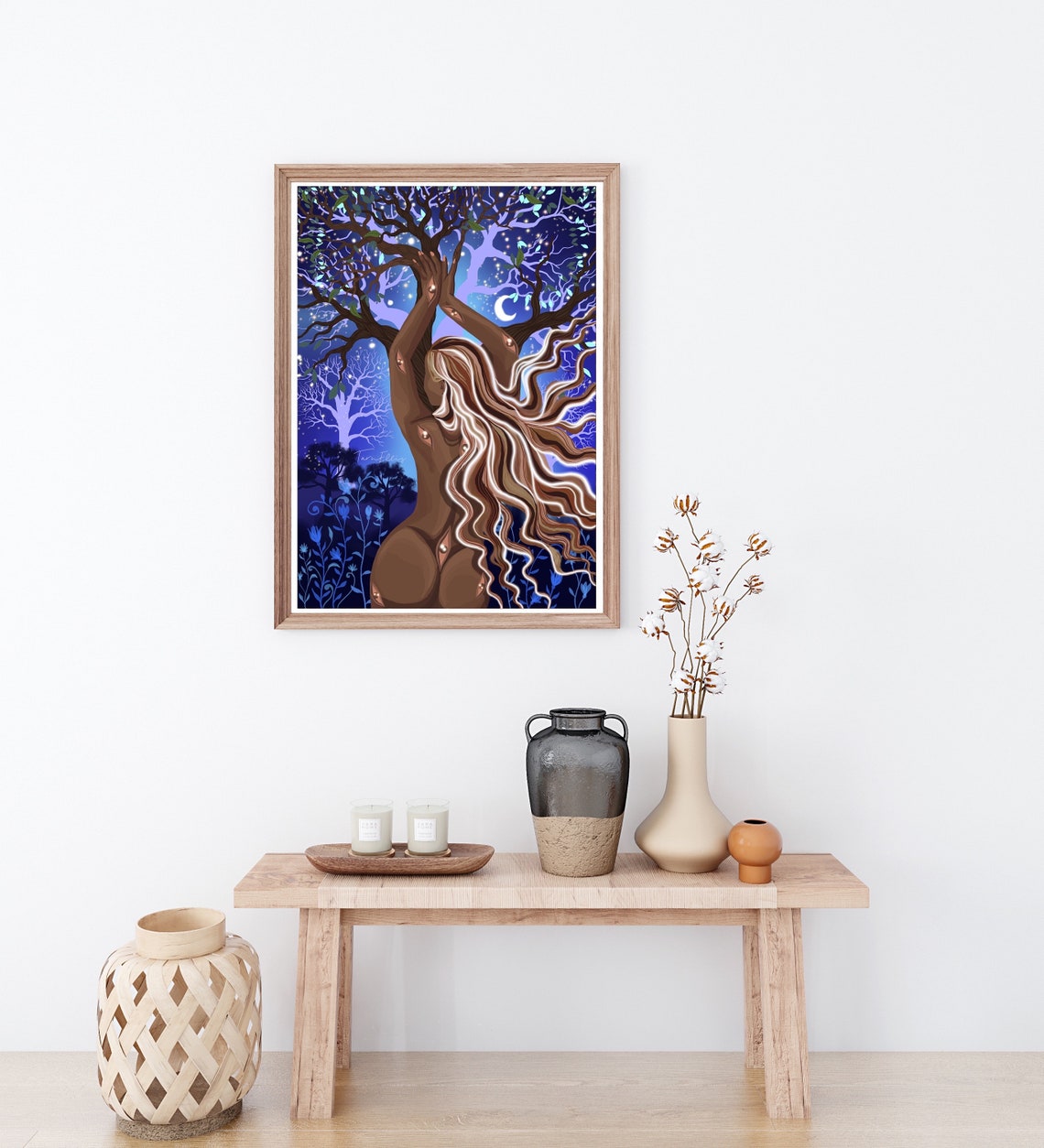 Tree Spirit Woman Blending Into Tree Moonlit Night Magic Poster - Image 2