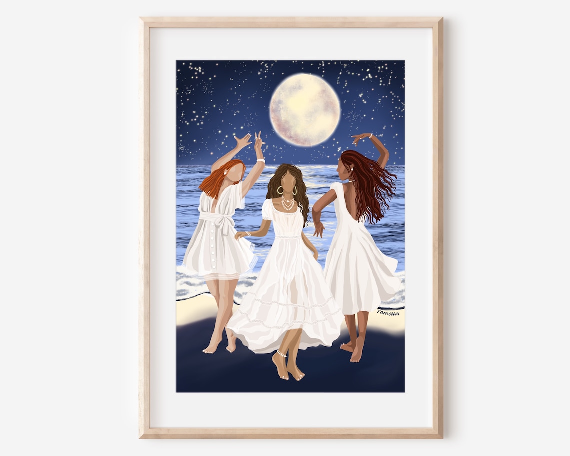 Moon Dance New Age Goddess Art Print, Bohemian
