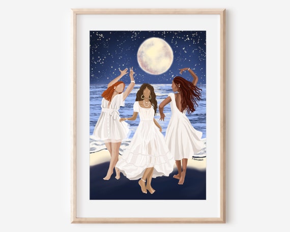 Moon Dance New Age Goddess Art Print, Bohemian