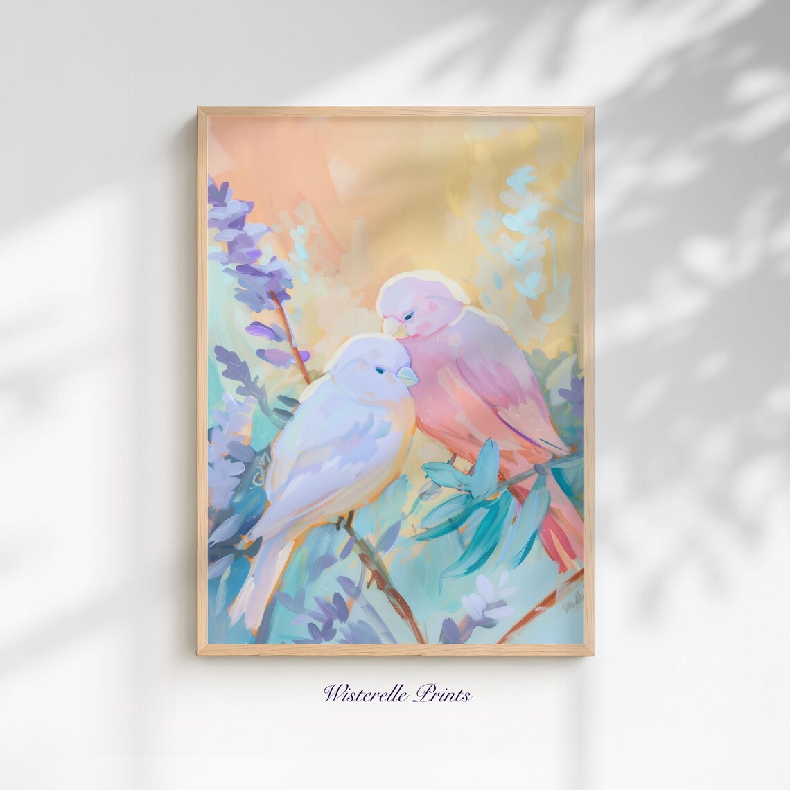 Lovebirds Romantic Pastel Bird Art Print