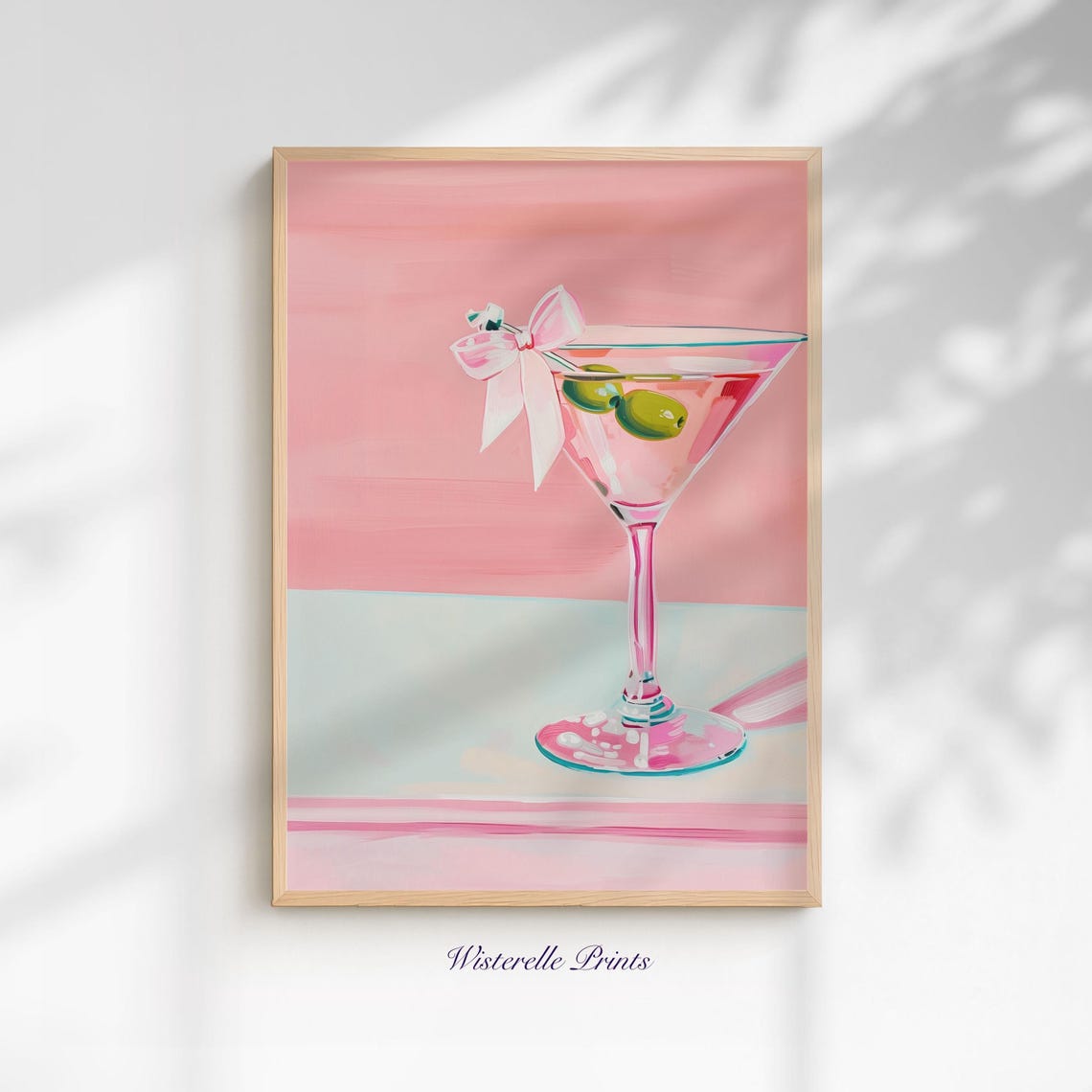 Pink Martini Glass With Olive Bow Coquette Cocktail Painting Print