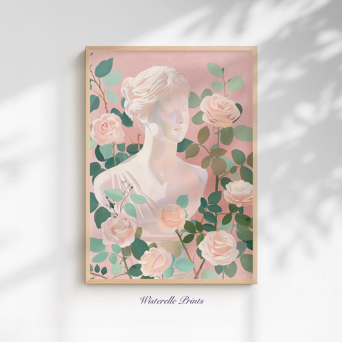 Greek Goddess Statue Roses Pink Classical Feminine Art Poster
