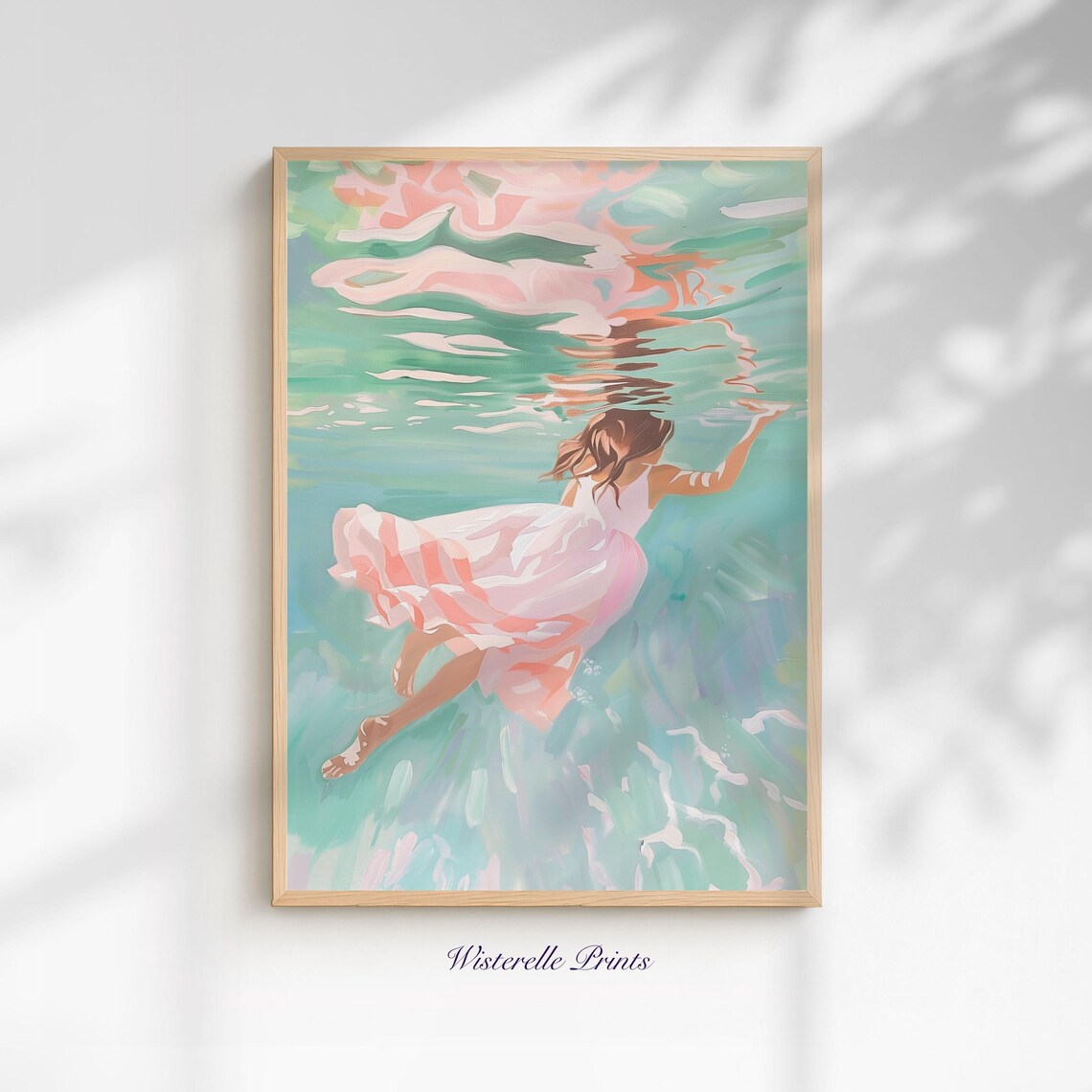 Underwater Girl Pink Dress Pastel Ocean Dream Painting Poster