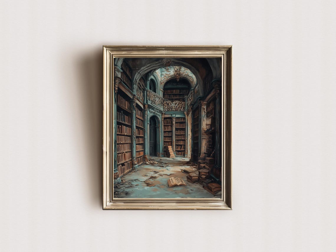 Abandoned Grand Library Dark Academia Moody Vintage Art Print - Image 3