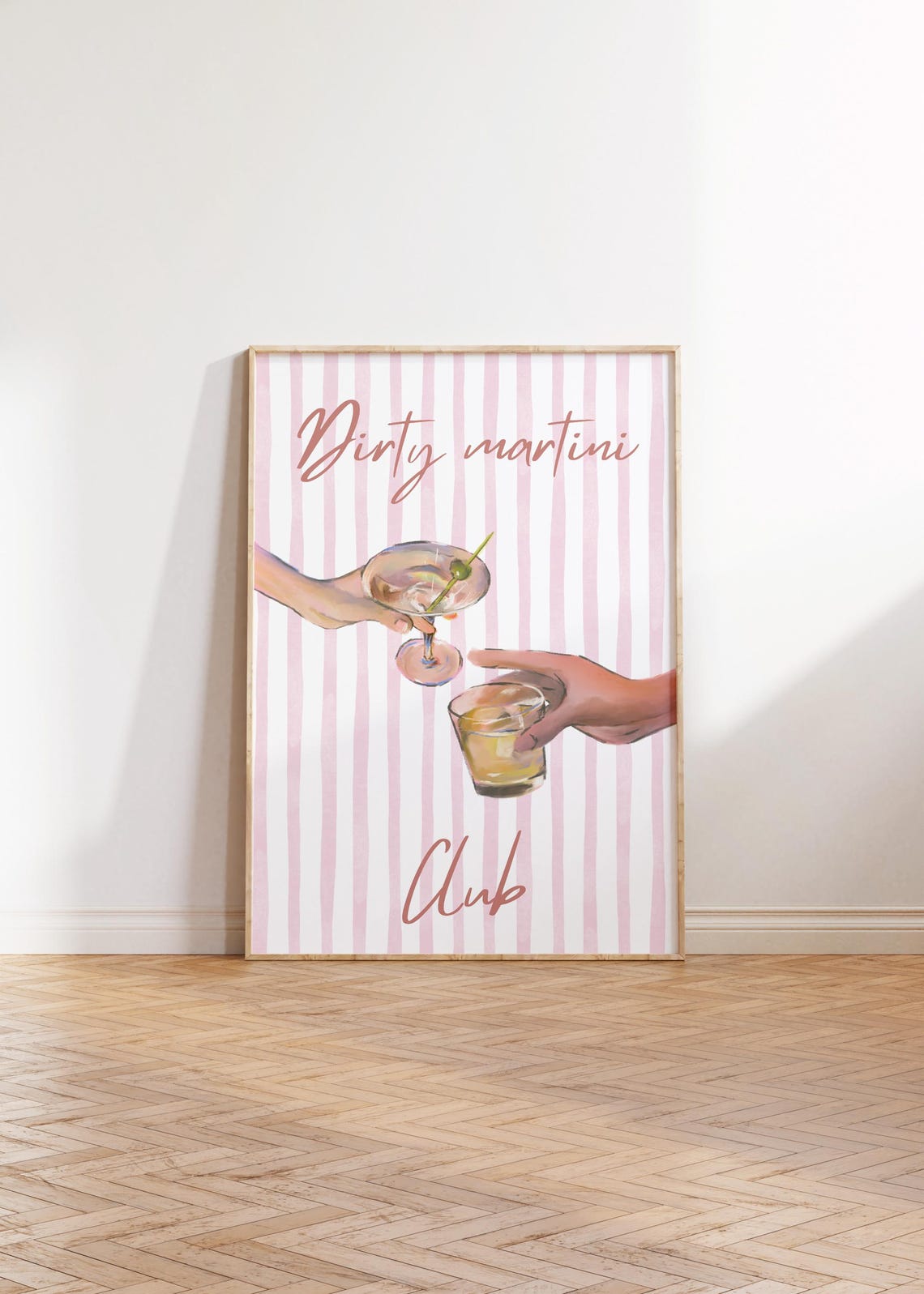 Dirty Martini Club Cocktail Toasting Hands Pink Stripes Bar Poster - Image 3