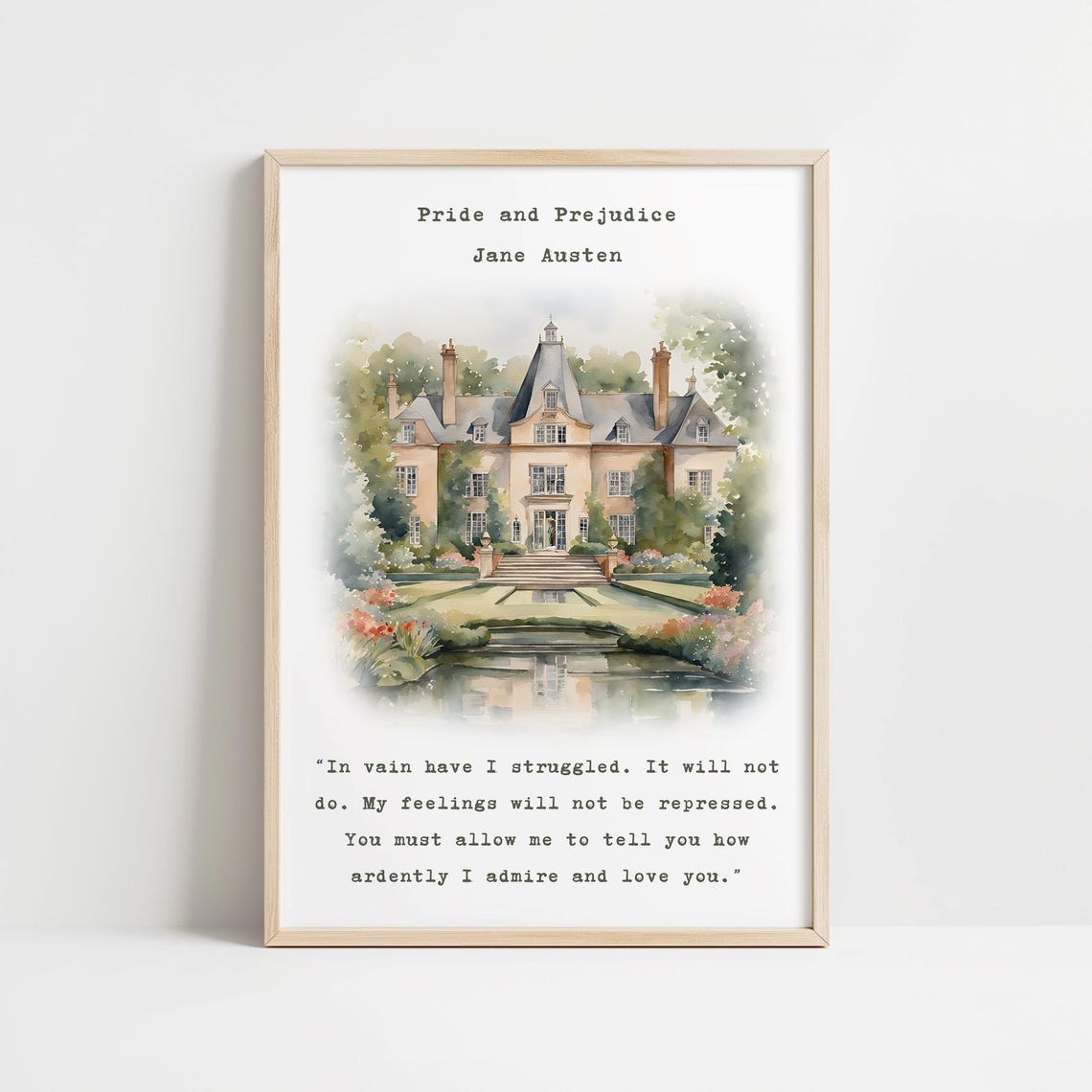 Pride And Prejudice Jane Austen Quote Literary Watercolor Art Print