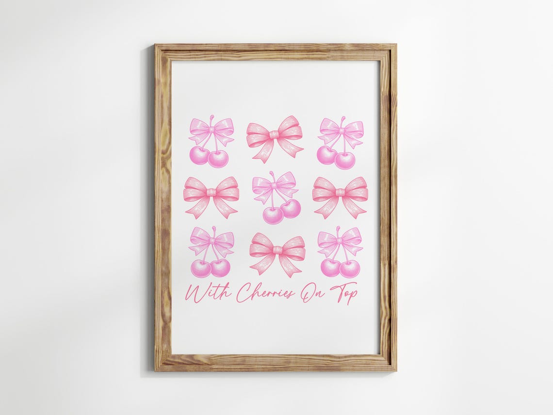 With Cherries On Top Pink Bows Coquette Trendy Decorative Wall Art - Image 2
