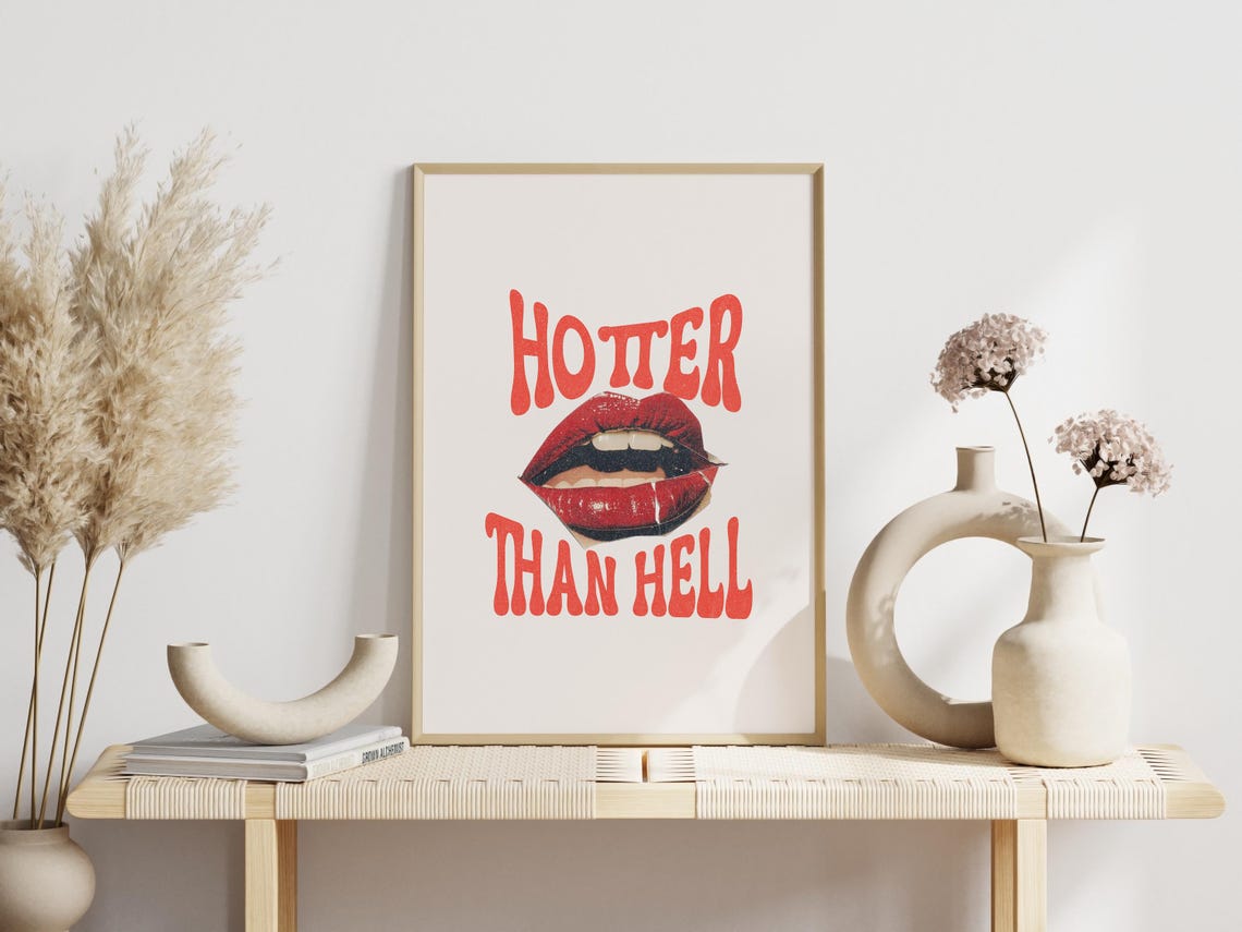 Hotter Than Hell Glossy Red Lips Sassy Y2K Retro Quote Wall Art - Image 2