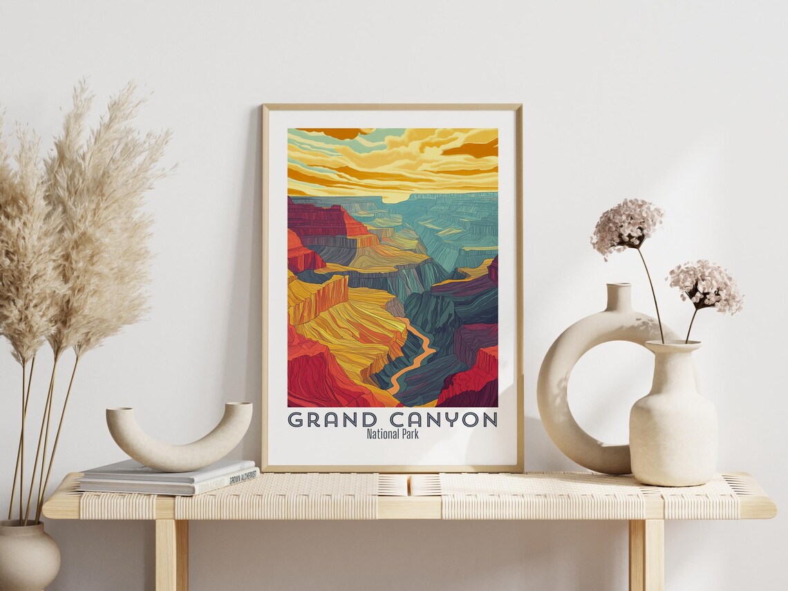 Grand Canyon National Park Vintage Retro Travel Wall Art Poster Arizona National Park Art Print Scenic Landscape Wall Decor Hiking Decor - Image 3
