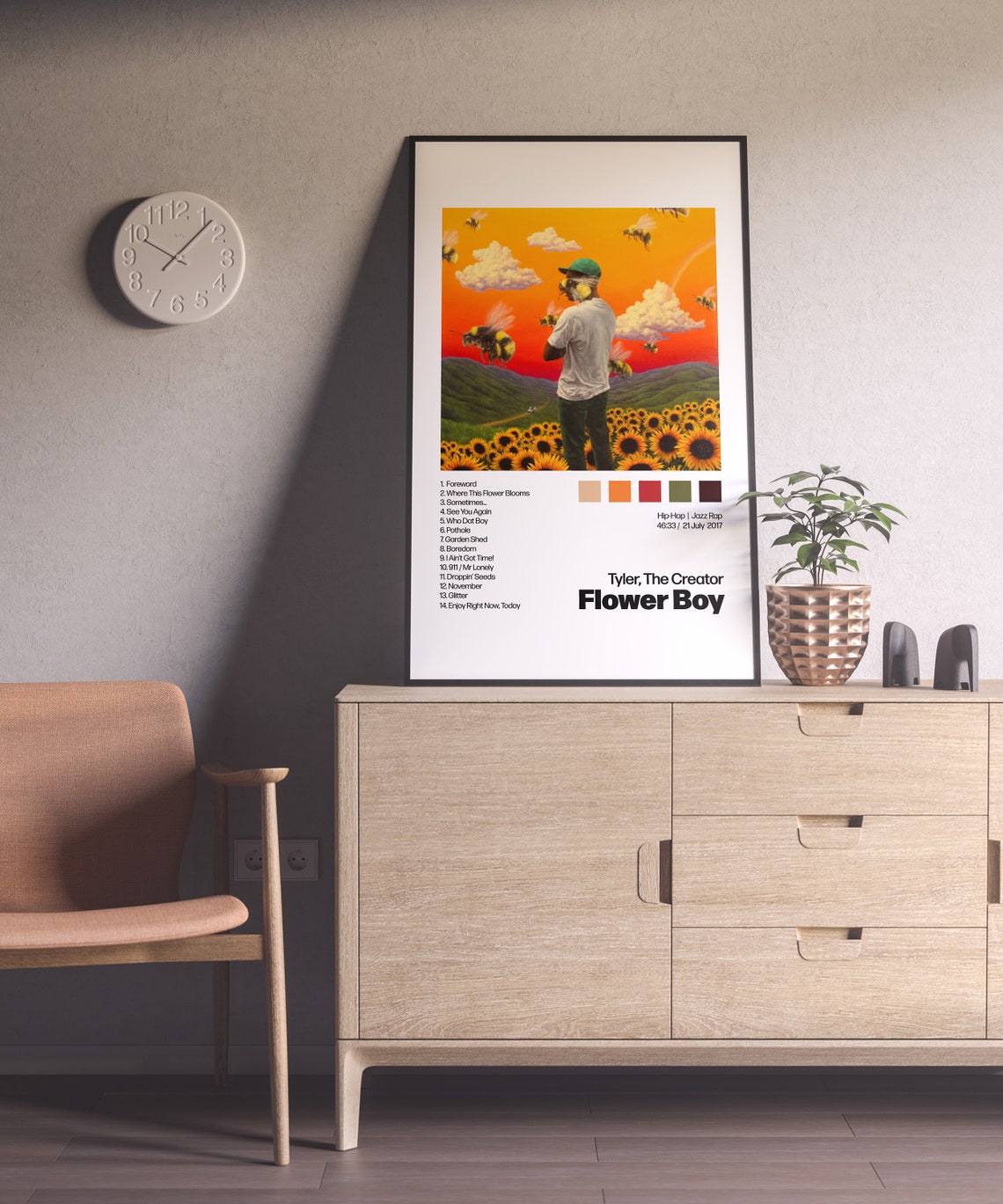 Tyler The Creator Flower Boy Album Tracklist Bee Sunflower Art Poster - Image 2