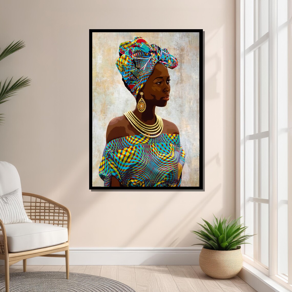 African Woman in Bold Headwrap, Cultural Art Print - Image 4