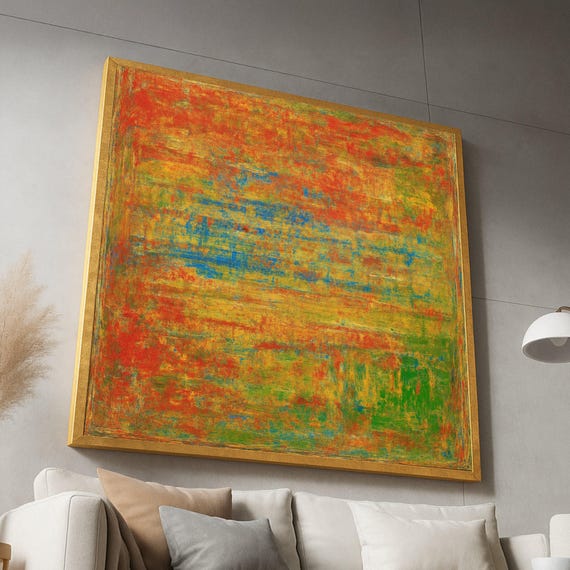 Vibrant Abstract Texture Canvas Colorful Modern Wall Art Contemporary Home Decor Bold Red Blue Green Painting Ready To Hang