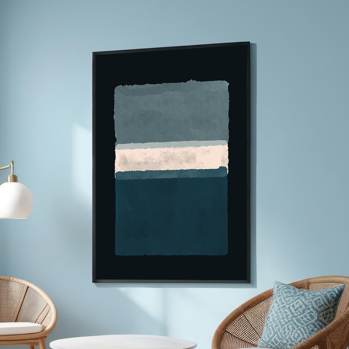 Abstract Teal And Off White Minimalist Geometric Art Print