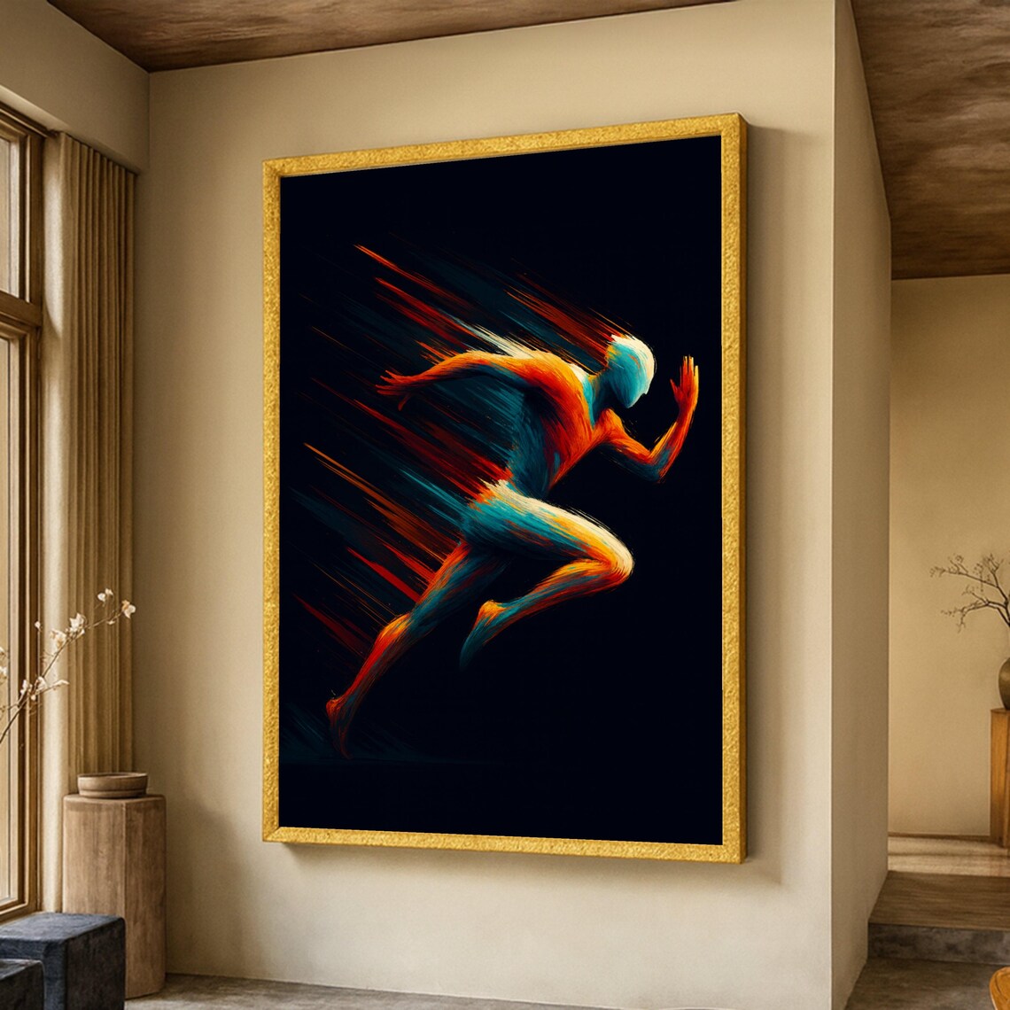 Dynamic Running Figure Abstract Athlete Motion Energy Motivational Print