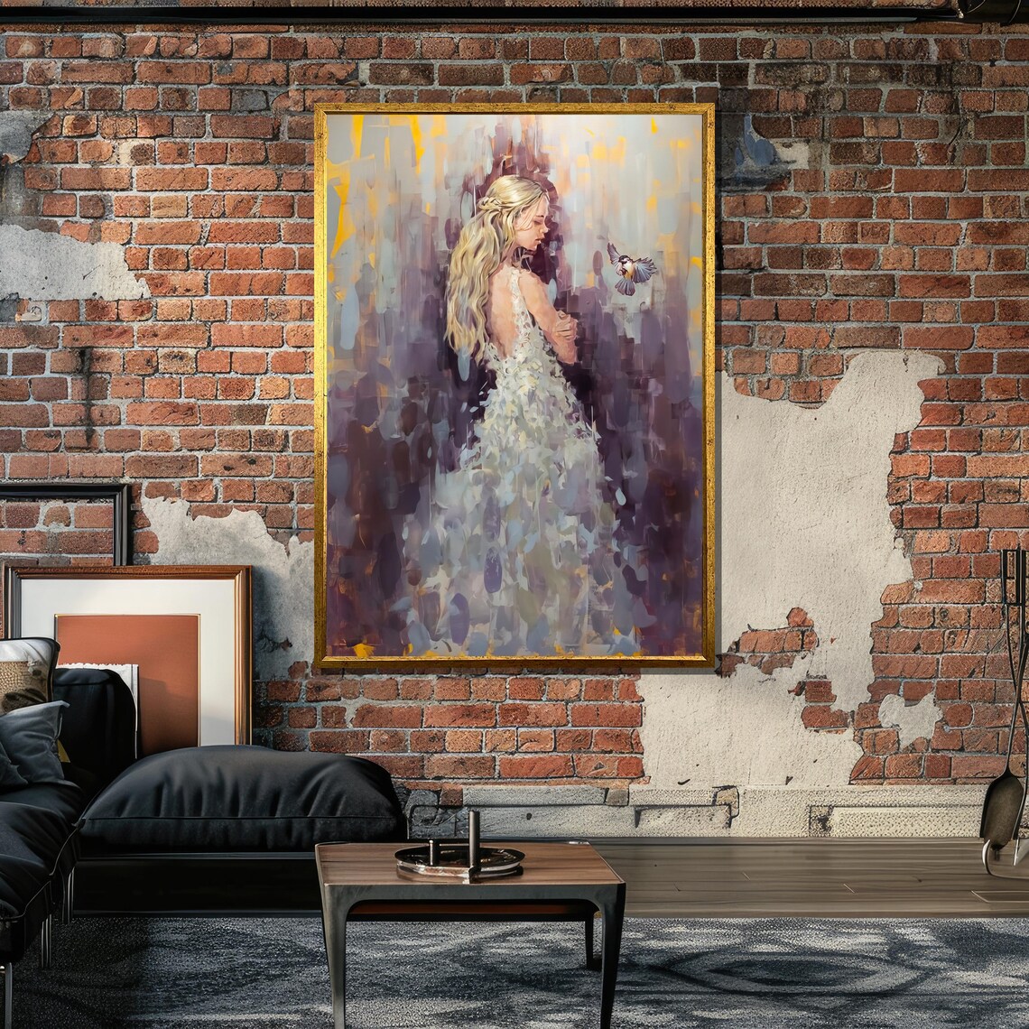 Woman And Bird Impressionist Painting, Dreamy Artwork - Image 5