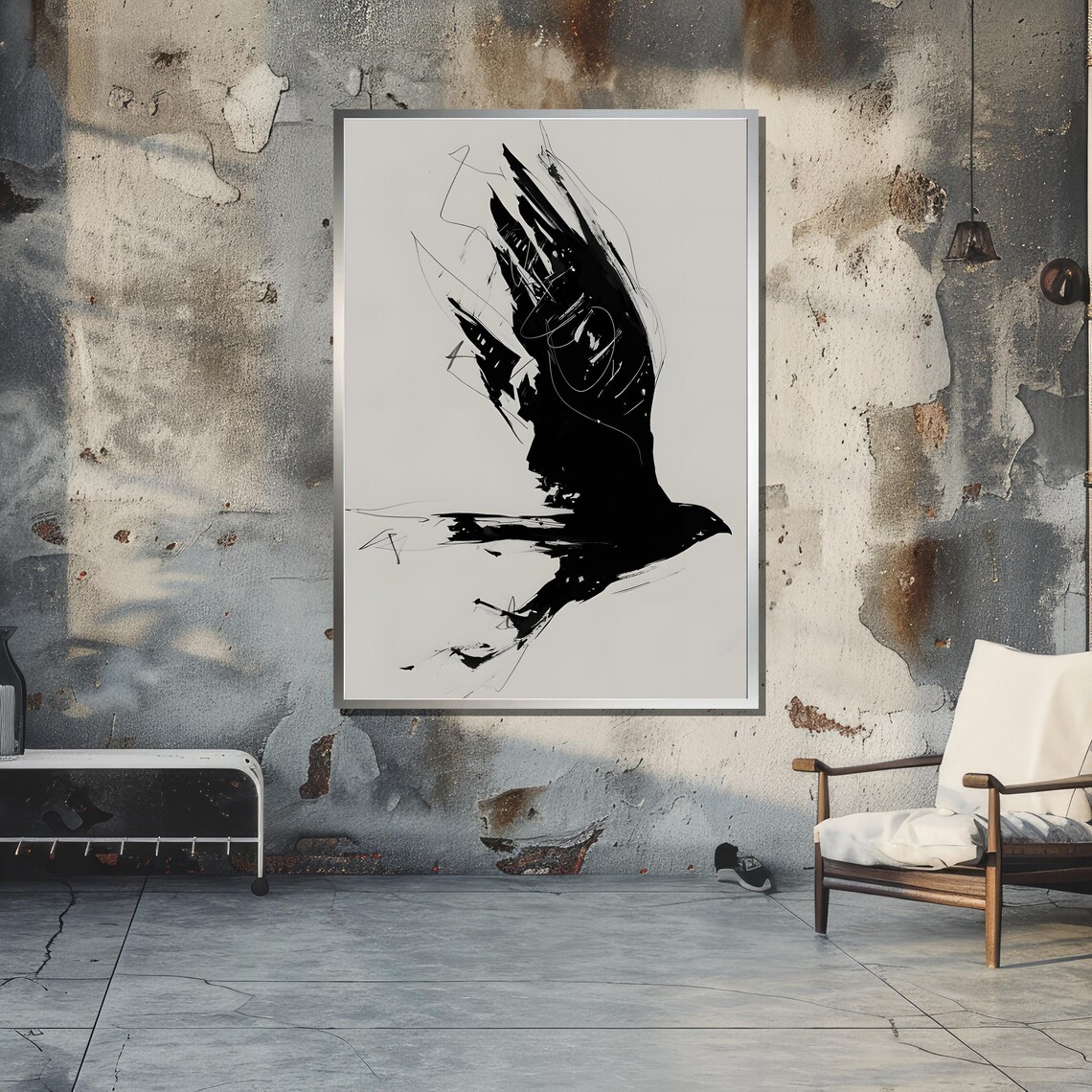 Abstract Black Bird In Flight, Minimalist Falcon Art - Image 3