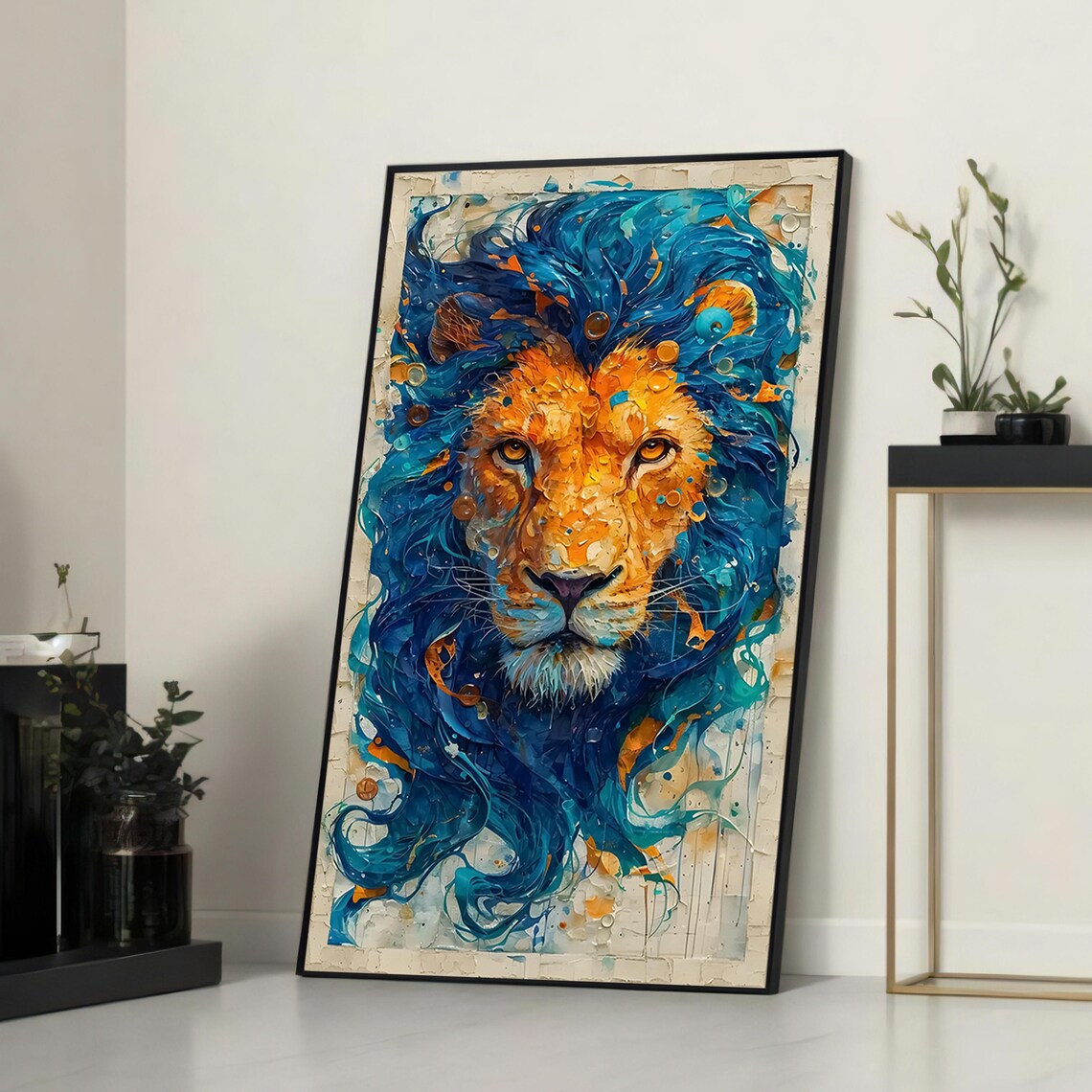 Majestic Lion With Blue And Orange Mane Art Print
