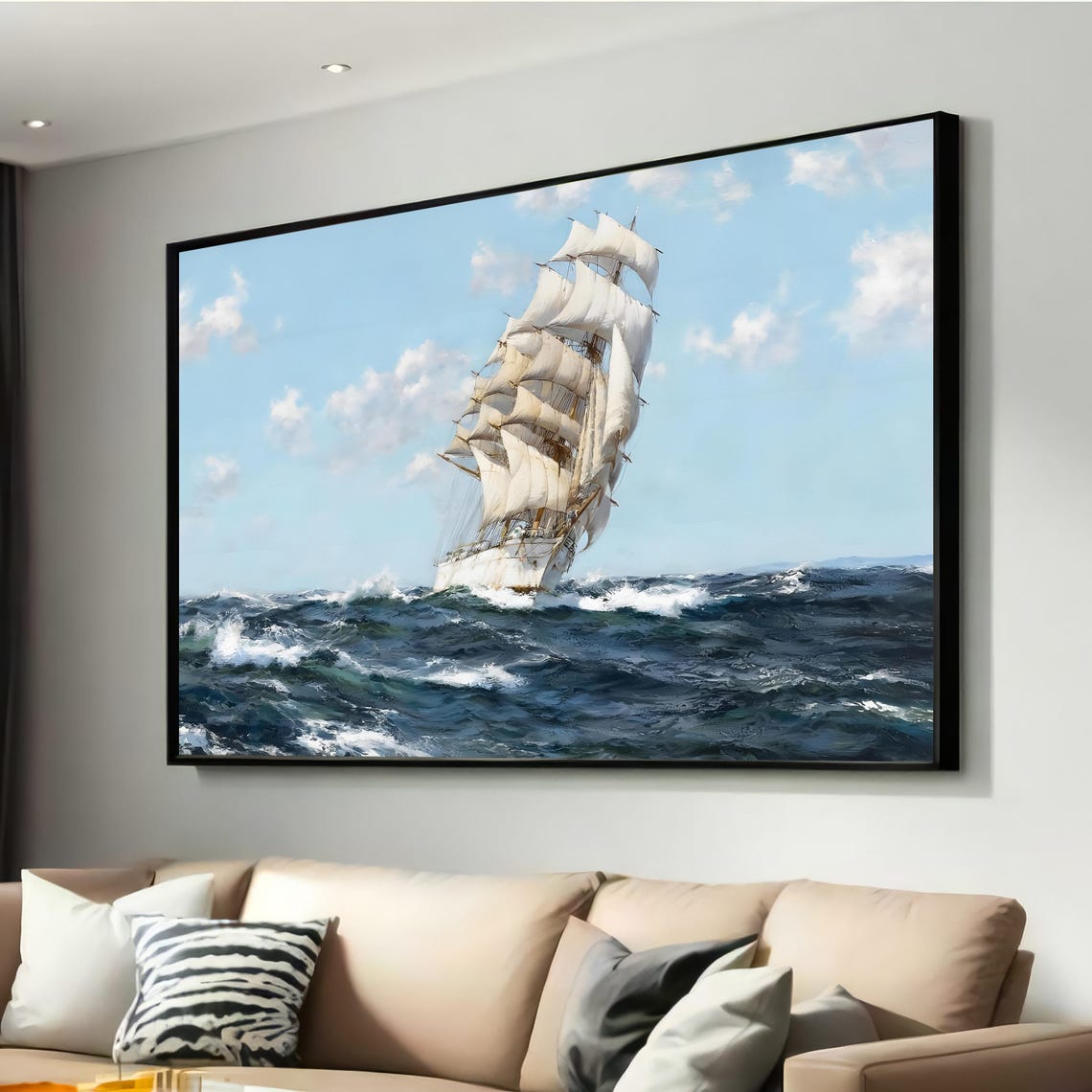 Tall Sailing Ship Full Sails Open Ocean Classic Marine Canvas Wall Art