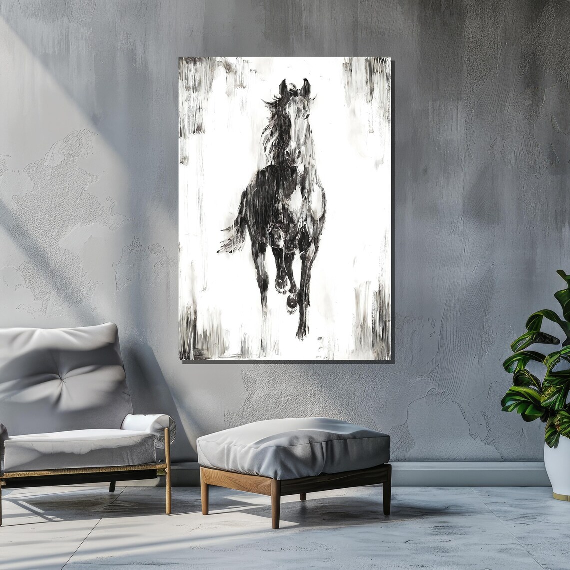 Black And White Horse Abstract, Dynamic Monochrome Art - Image 6