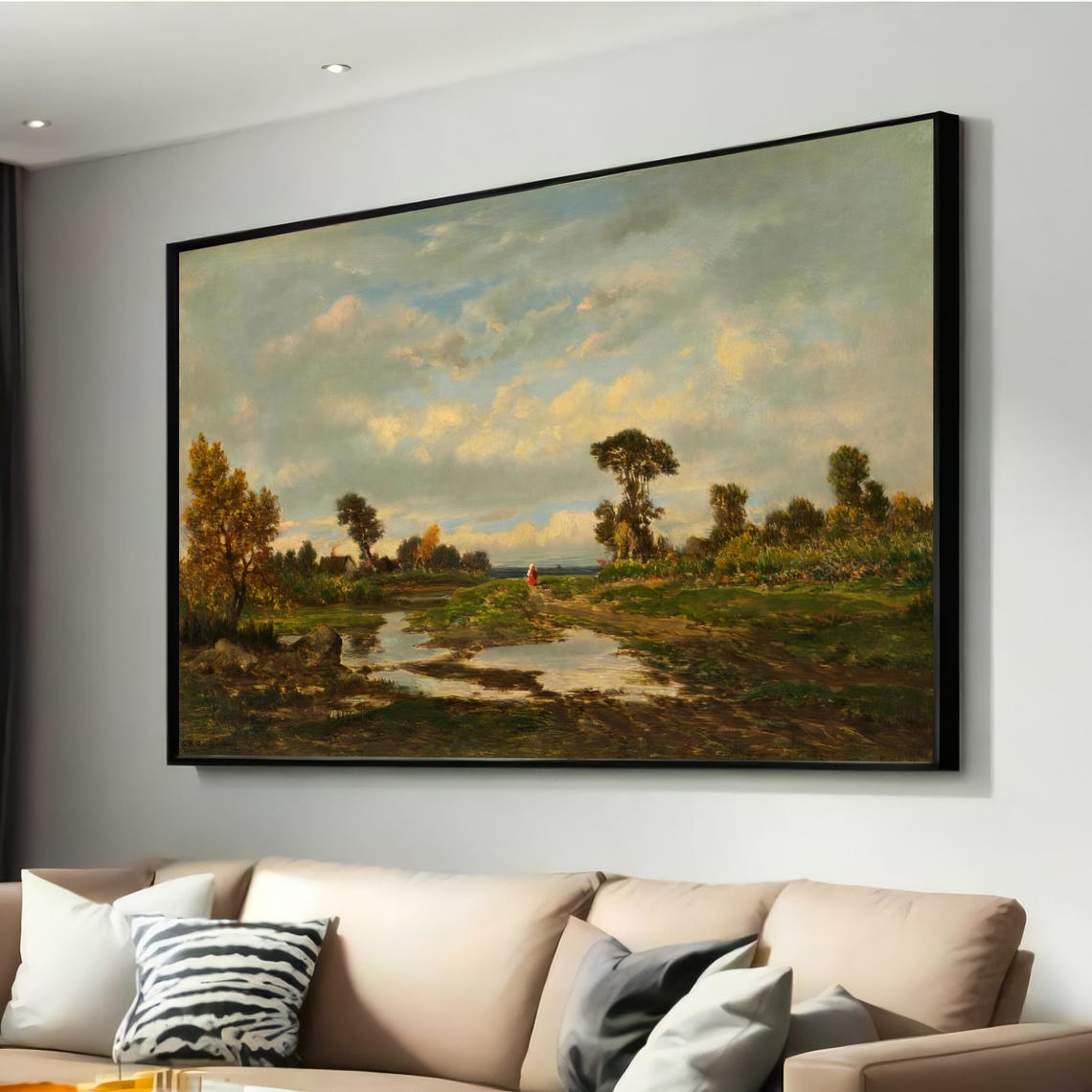 Vintage Pastoral Countryside Stream Cottage Oil Painting Poster