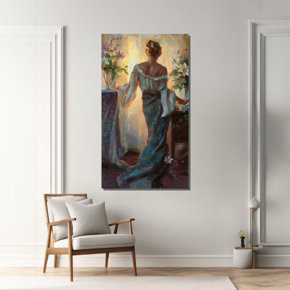 Elegant Woman With Flowers, Dreamy Impressionist Art - Image 2
