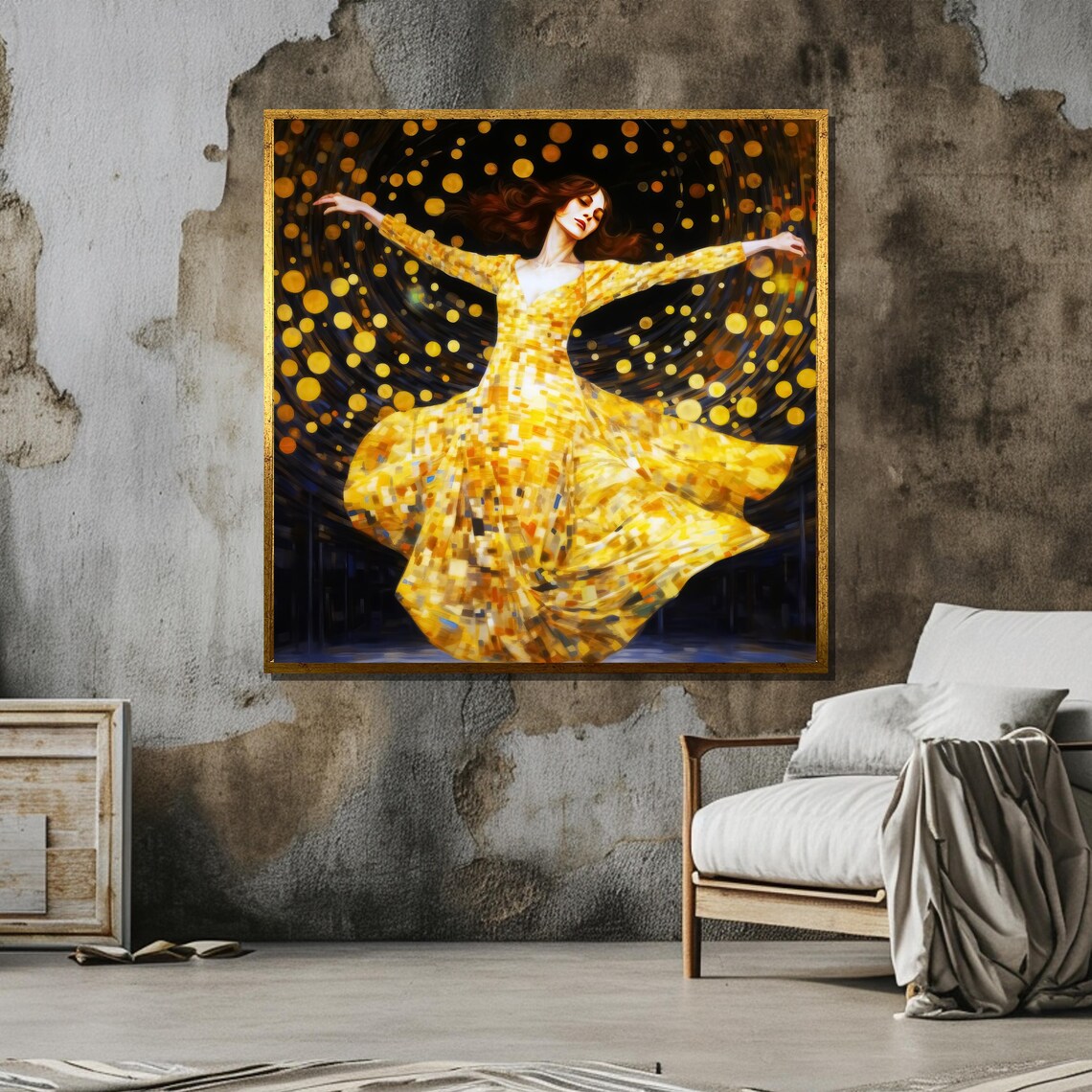 Golden Dancing Stars, Abstract Fluid Art - Image 6