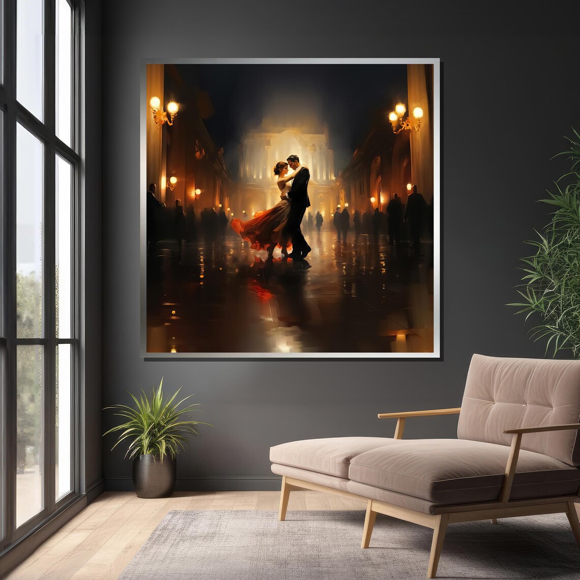 Romantic Courtyard Dance, Elegant Couple In Red - Image 4