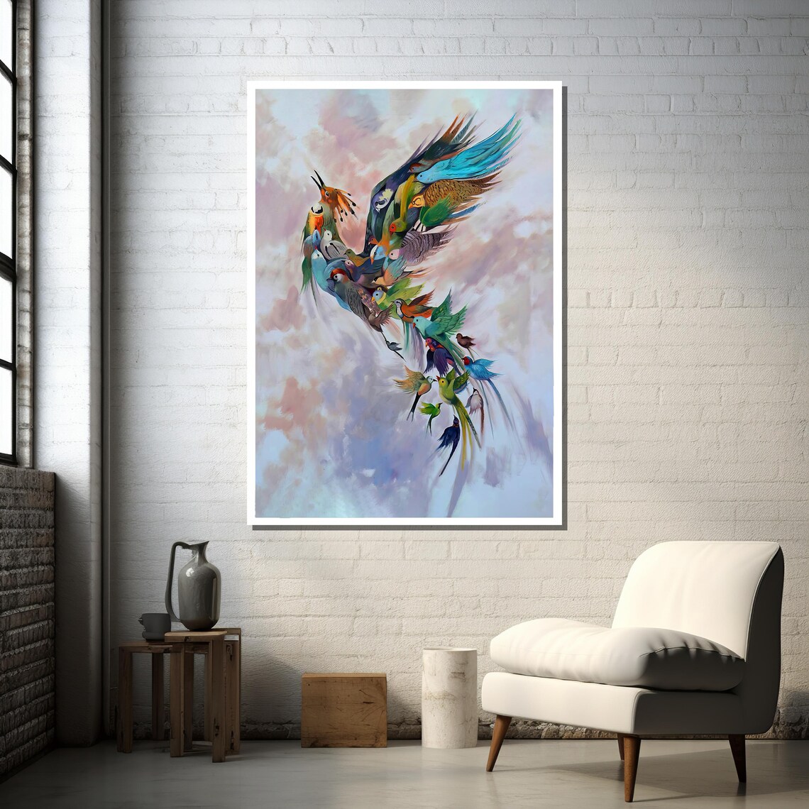 Colorful Bird Phoenix Painting, Surreal Nature Art - Image 2
